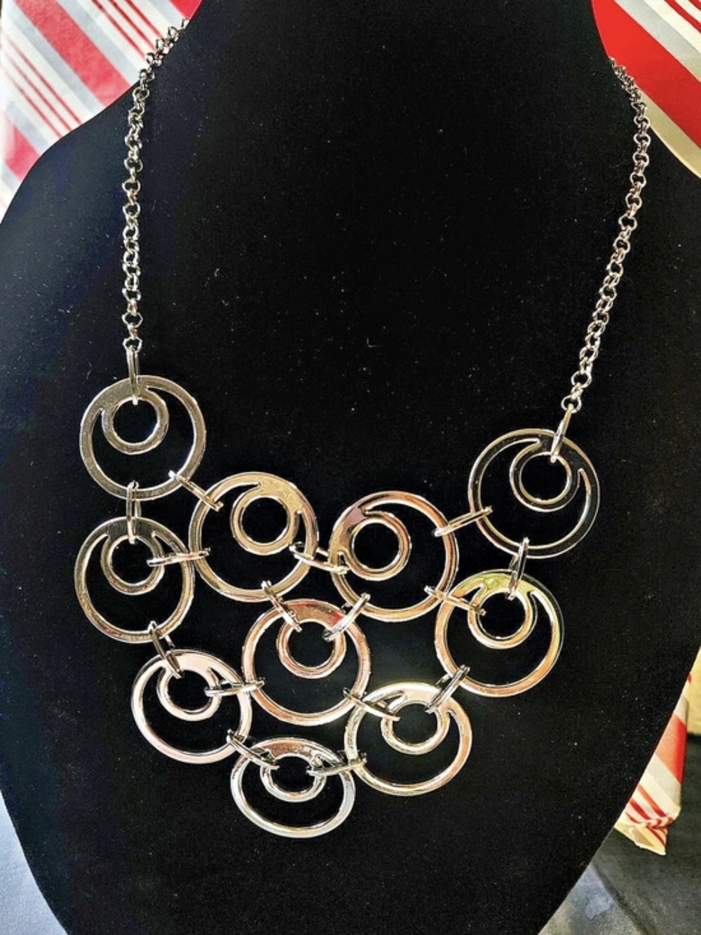 Silver-Tone Cascading Circle Bib Statement Necklace